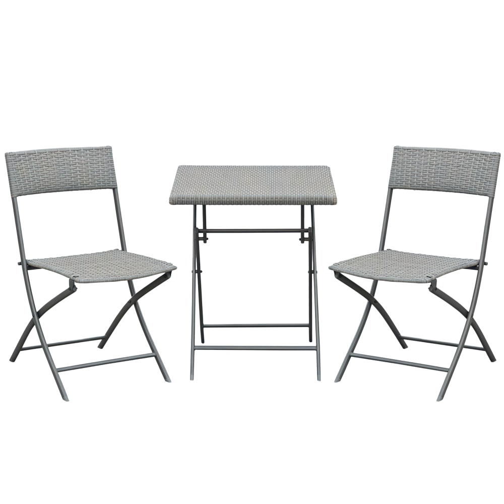 Salon de jardin bistro 2 personnes 3 pièces pliables résine gris