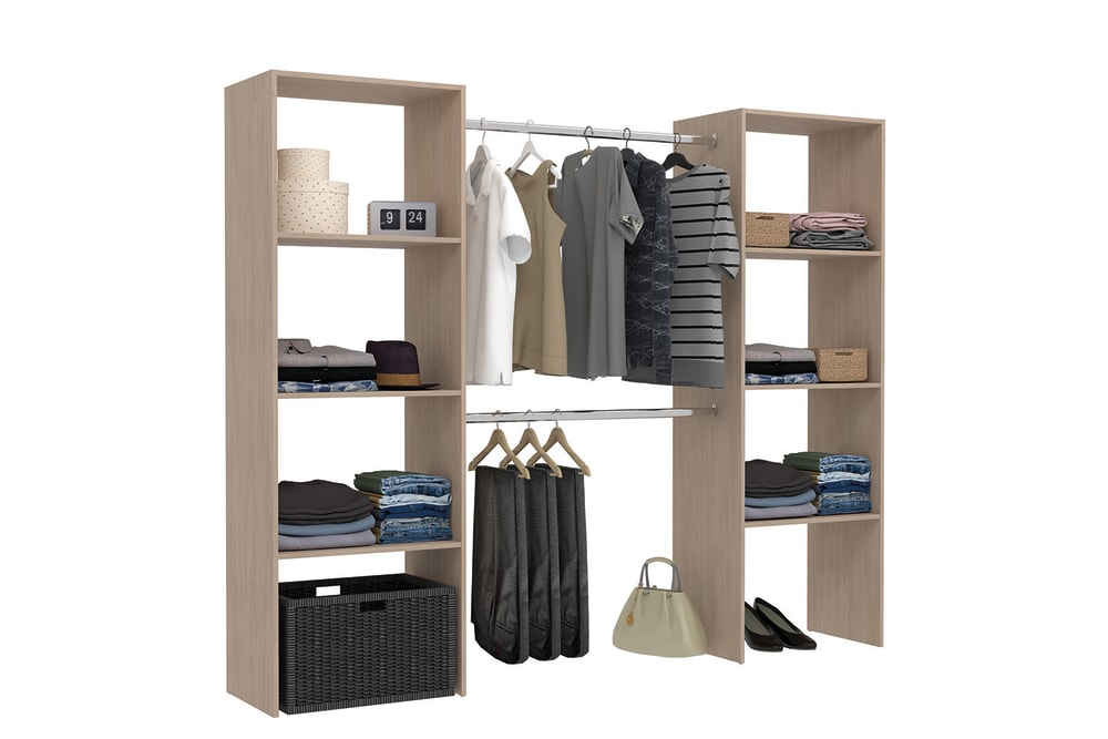 Dressing bois avec 6 étagères et 2 penderies : 220 x 40 x 180 cm