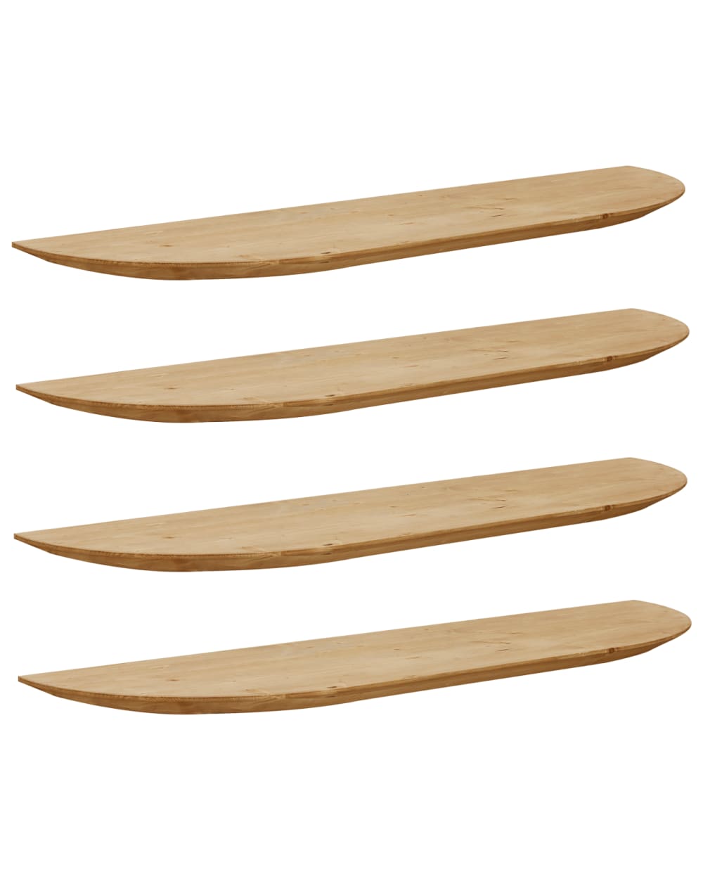 Pack 4 estanterías redondeadas de madera flotantes medio 120x3,2cm