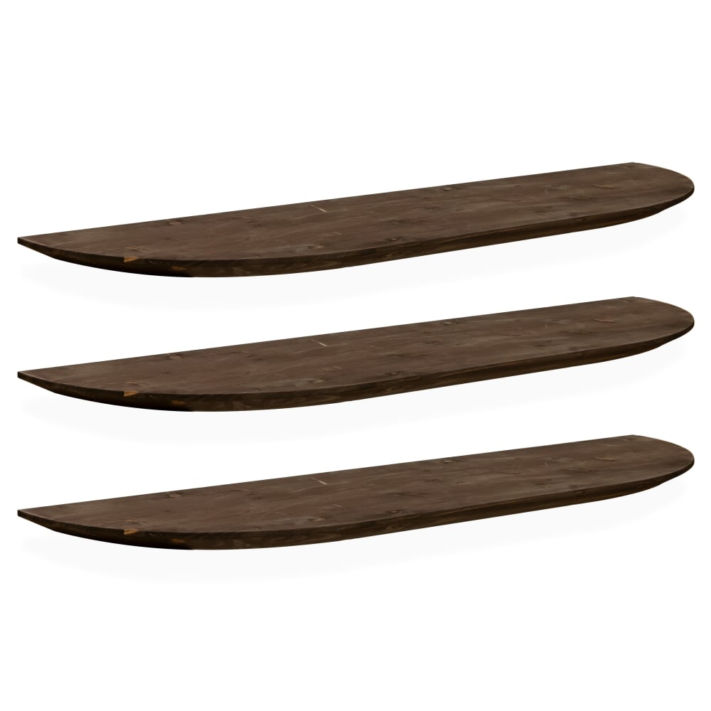 Pack 3 estanterías redondeadas de madera flotantes nogal 180x3,2cm