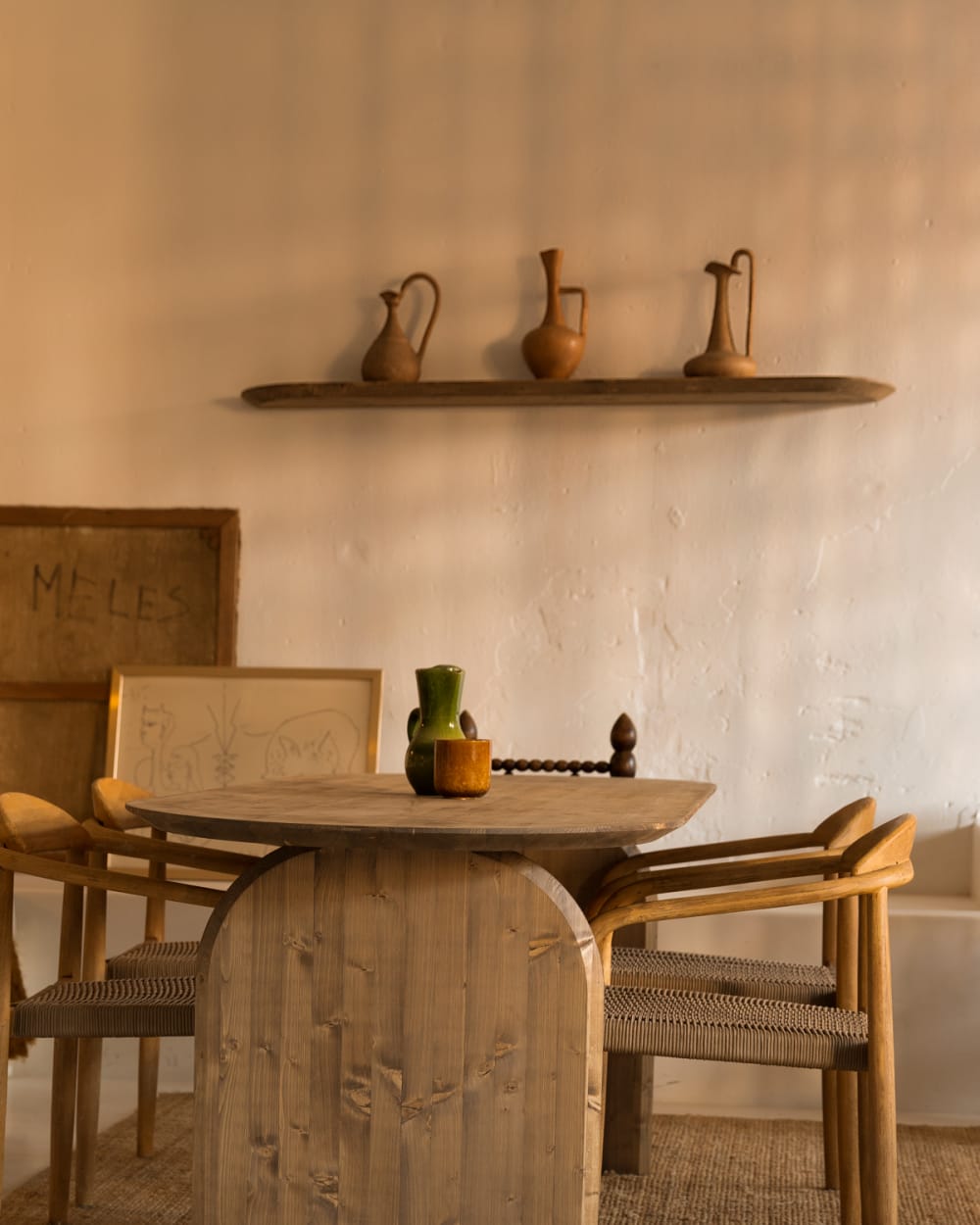 Étagère arrondie en bois de sapin flottant vieilli 180x3,2cm