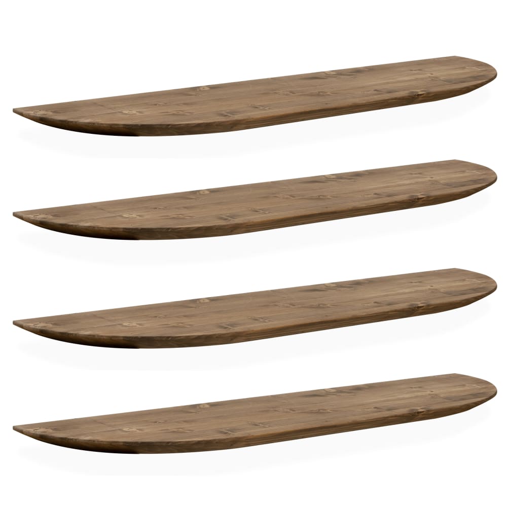 Pack 4 estanterías redondeadas de madera flotantes marrón 100x3,2cm