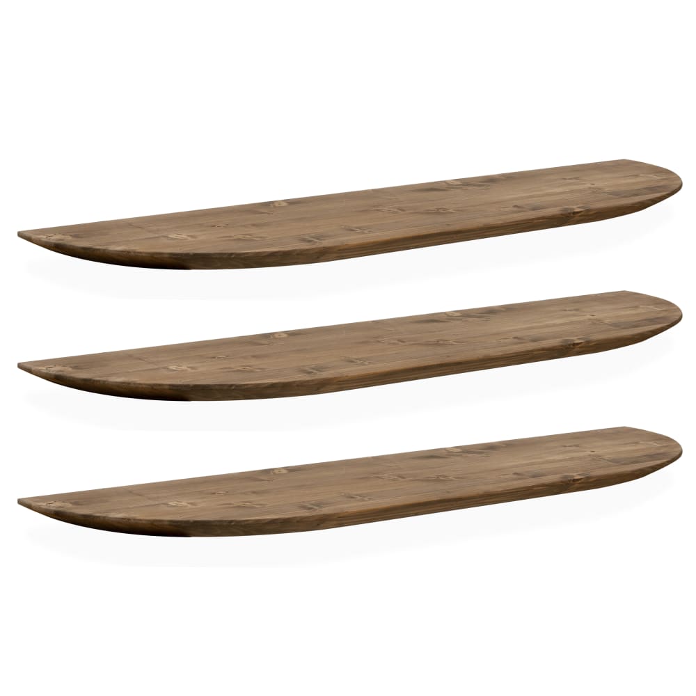 Pack 3 estanterías redondeadas de madera flotantes marrón 160x3,2cm