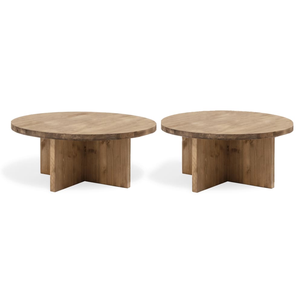Ensemble 2 tables en bois de sapin vieilli 80x30cm