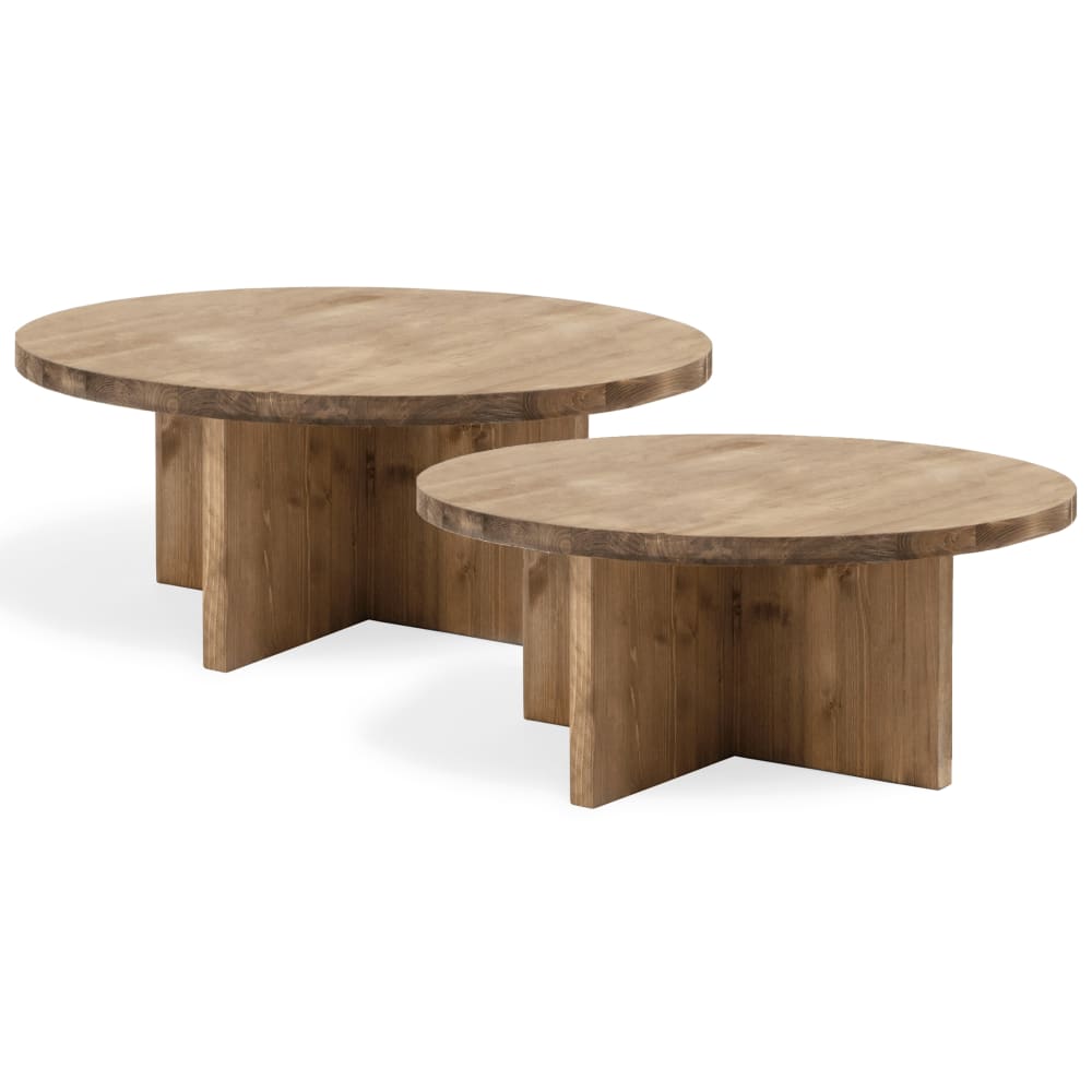 Pack 2 mesas de centro redondas de madera maciza envejecido 80x80cm - Maisons du Monde