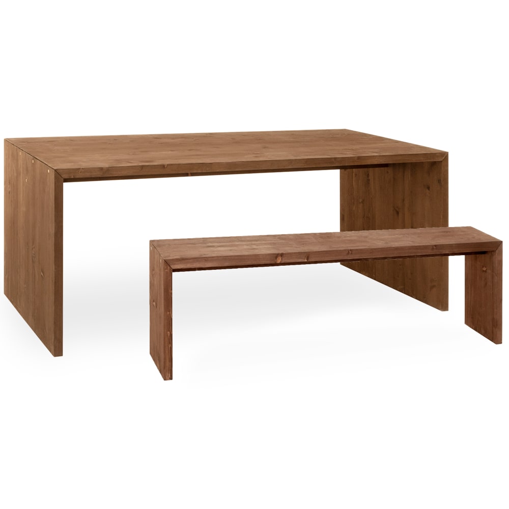 Ensemble table à manger et banc en bois de sapin marron 200x75cm
