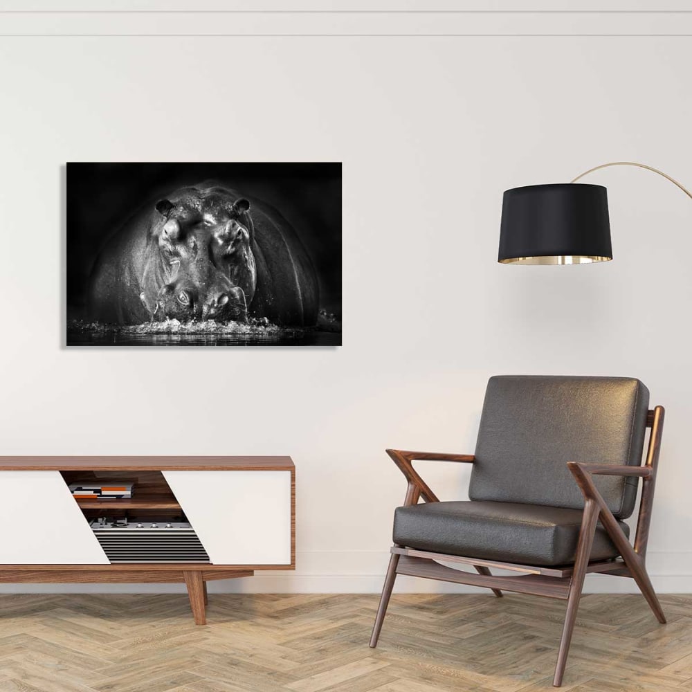 Quadro di ritratto animale ippopotamo stampa su tela 90x60cm -