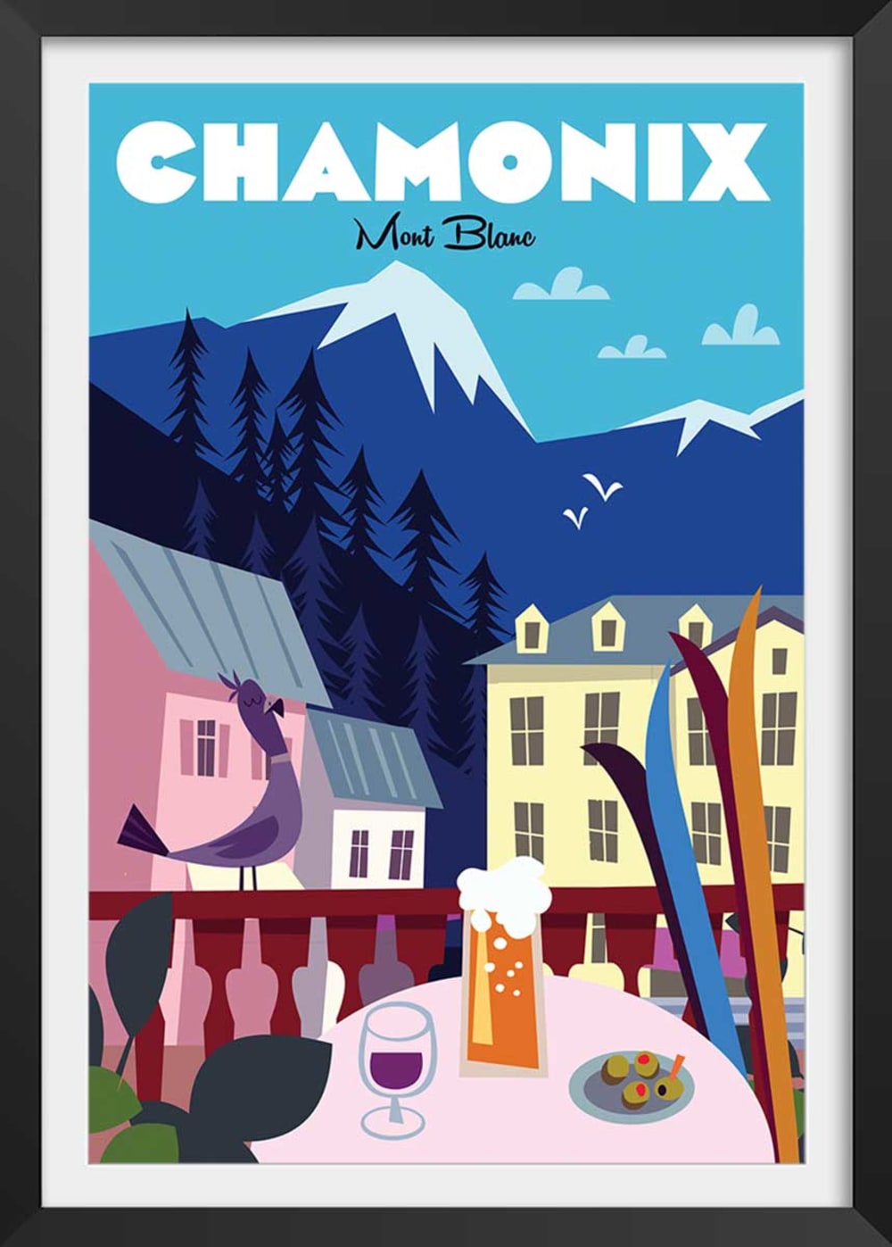 Poster di chamonix mont blanc con marco negro 40x60cm - Modello Vintage - Multicolore - LEGNO