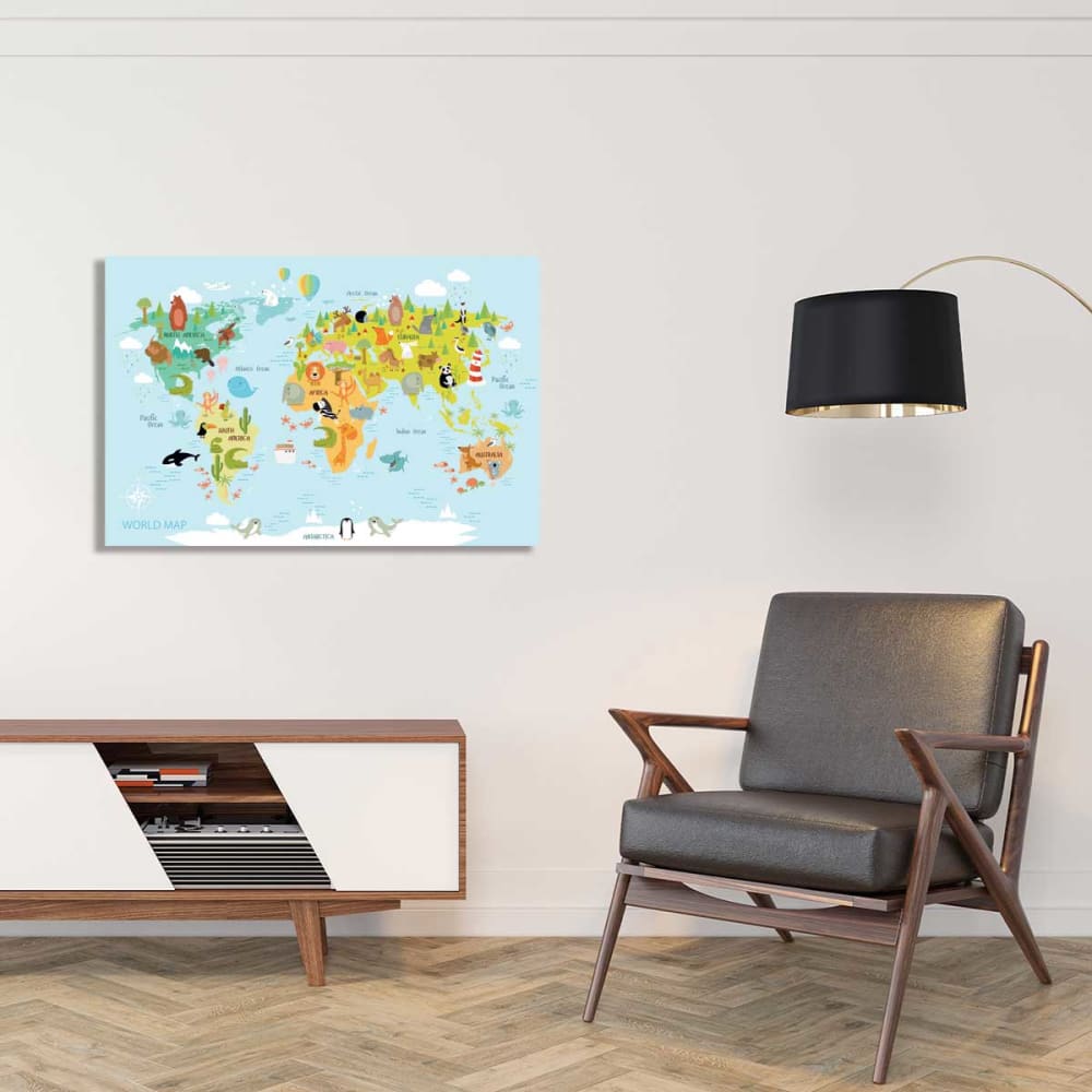 Mapamundi y cuadro de animales impresión sobre lienzo 90x60cm - Maisons du Monde