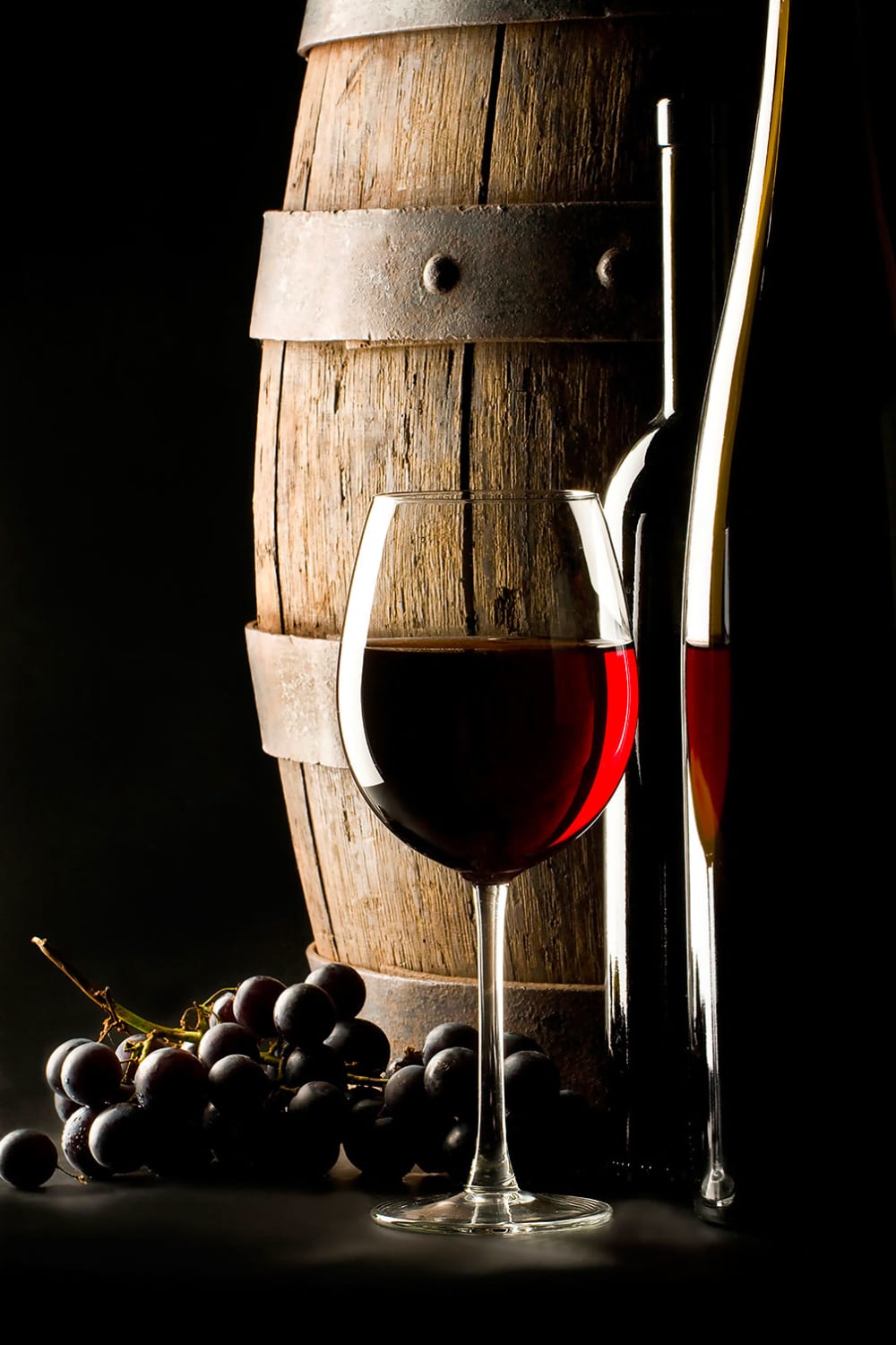 Cuadro barril y copa de vino tinto impresión sobre lienzo 60x90cm
