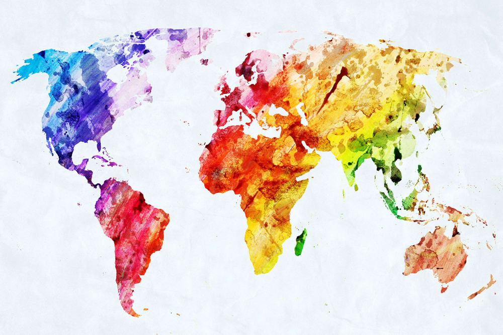 Quadro multicolore della mappa del mondo stampa su tela 90x60cm - Modello Contemporaneo - Multicolore - PES - Poliestere