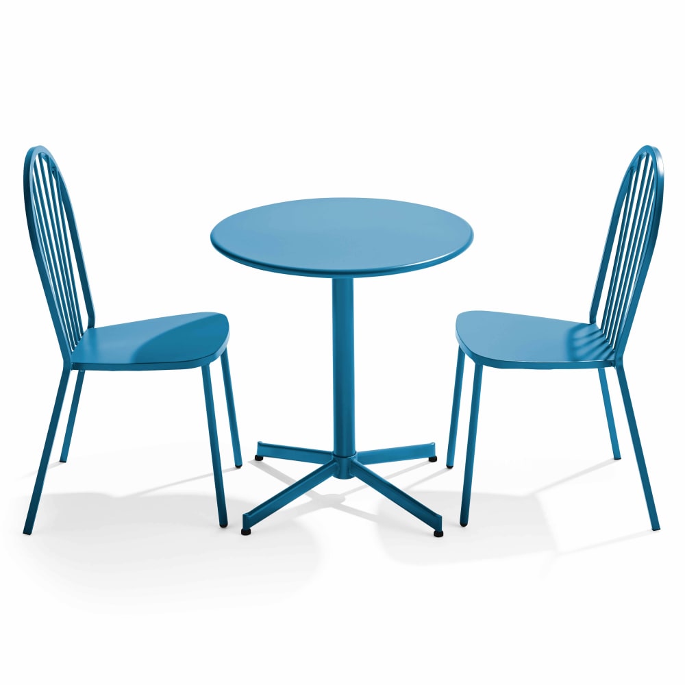 Ensemble table ronde et 2 chaises de jardin en métal bleu pacific