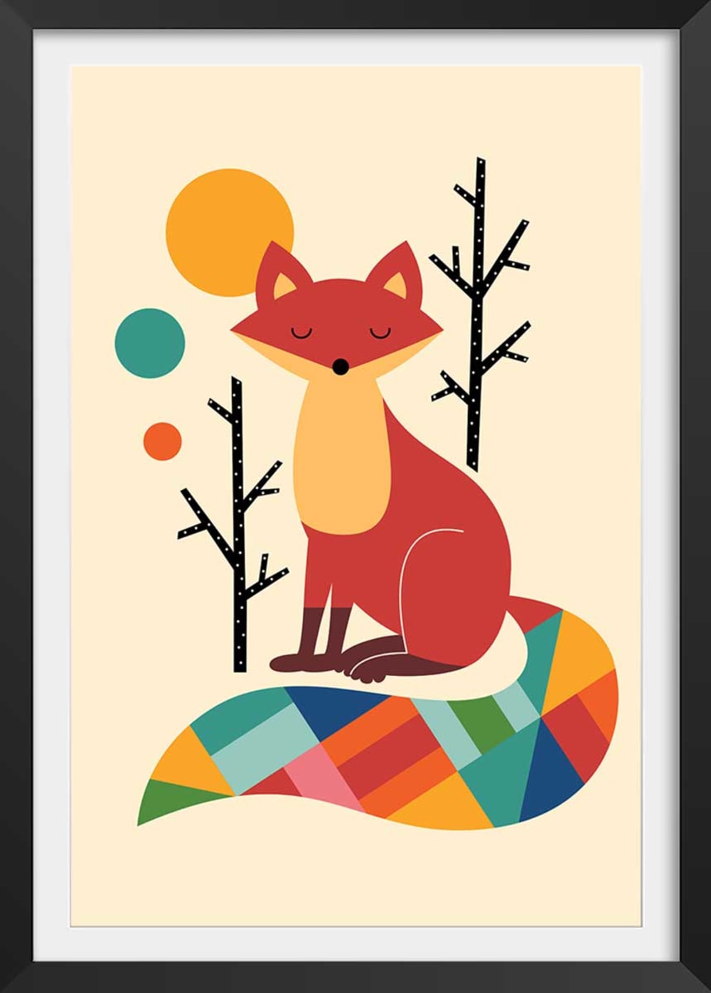 Póster de niño zorro arcoíris con marco negro 40x60cm