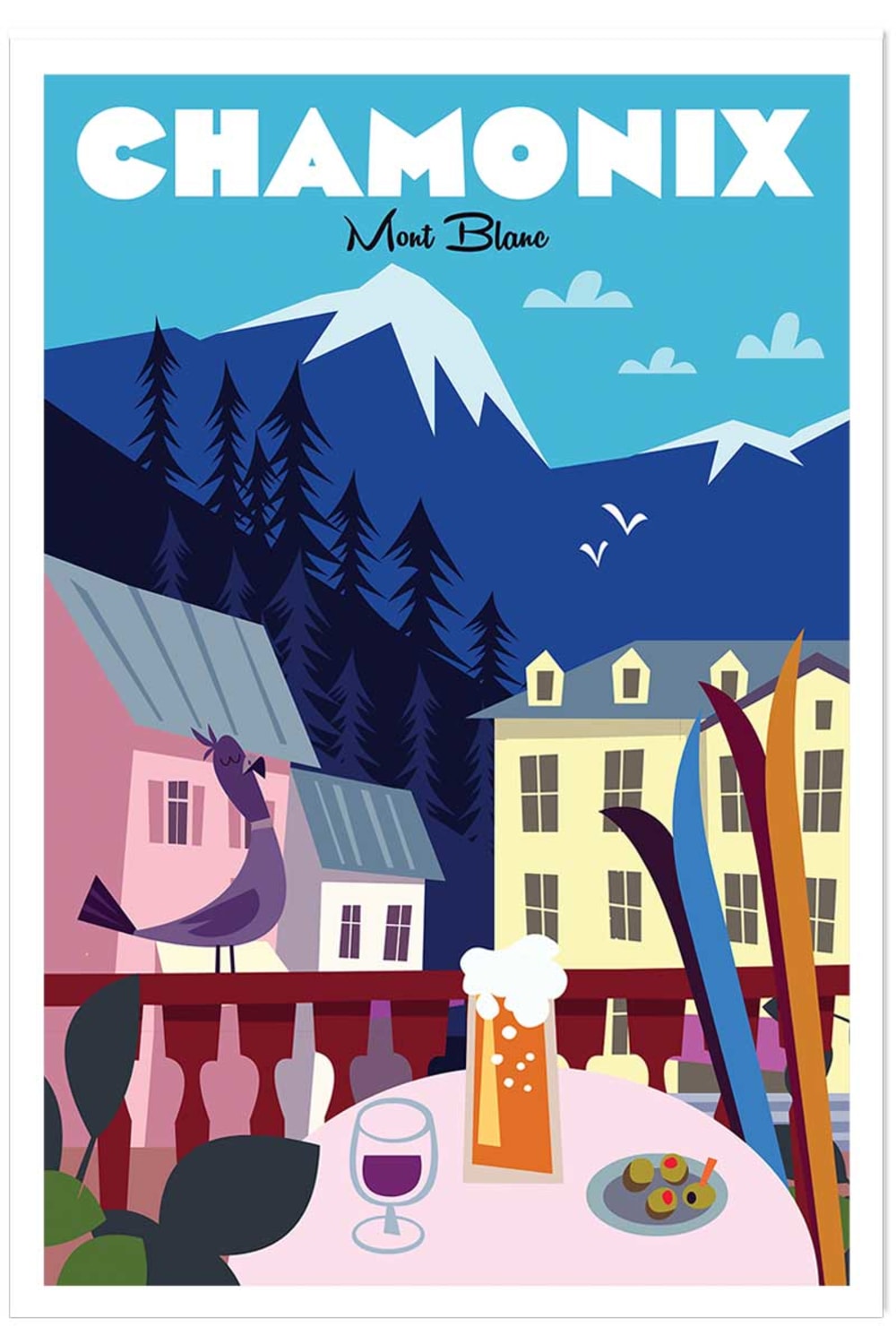 Poster di chamonix mont blanc sin marco 30x45cm - Modello Vintage - Multicolore - Carta