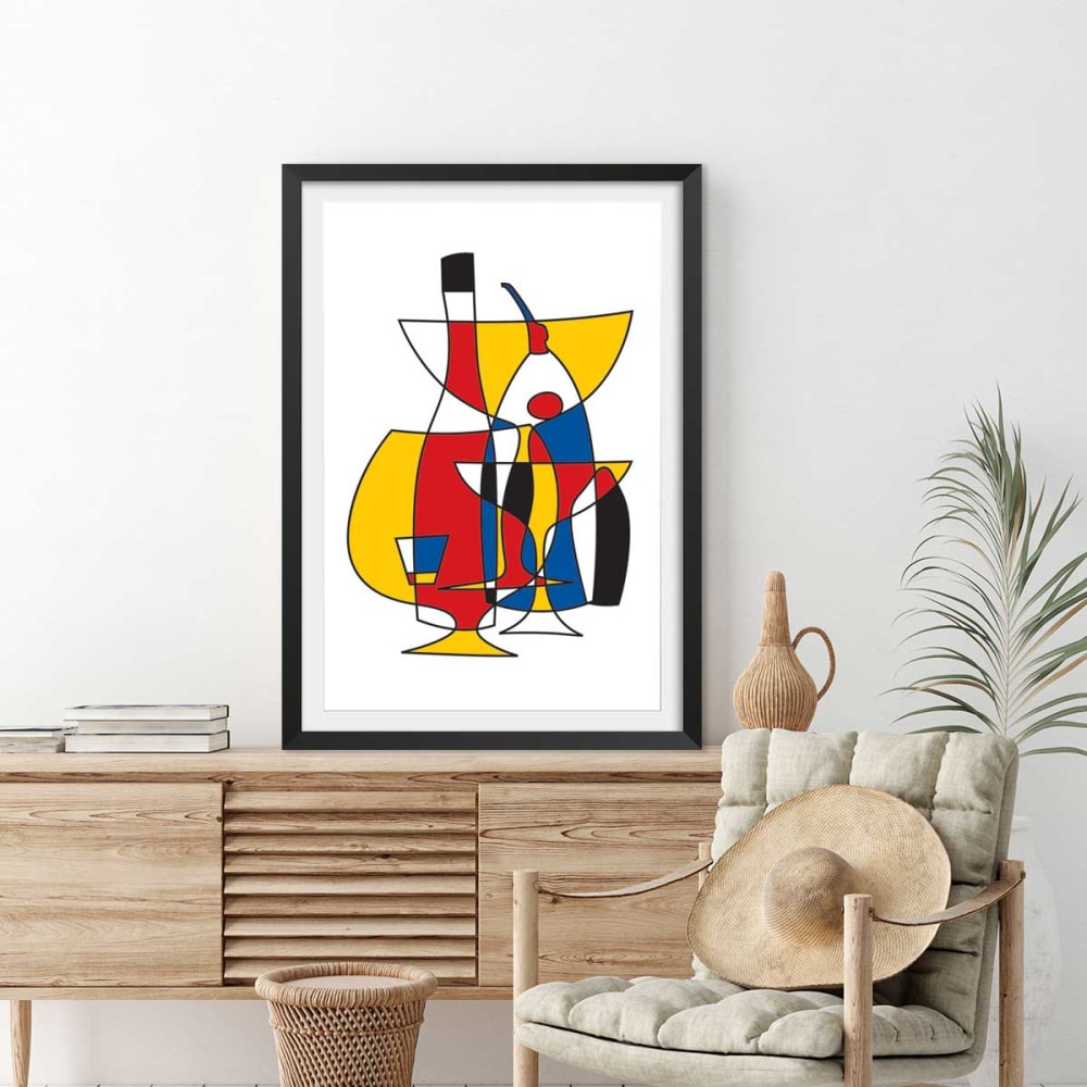 Poster l'aperitivo con gli amici con marco negro 40x60cm - Hexoa