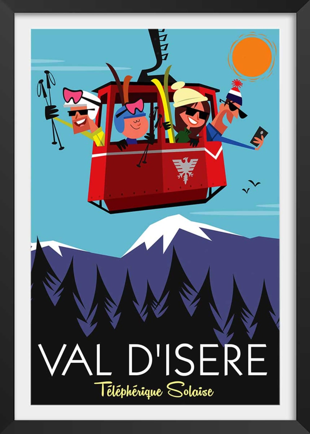 Poster sciare in val d'isère con marco negro 40x60cm - Modello Vintage - Multicolore - LEGNO