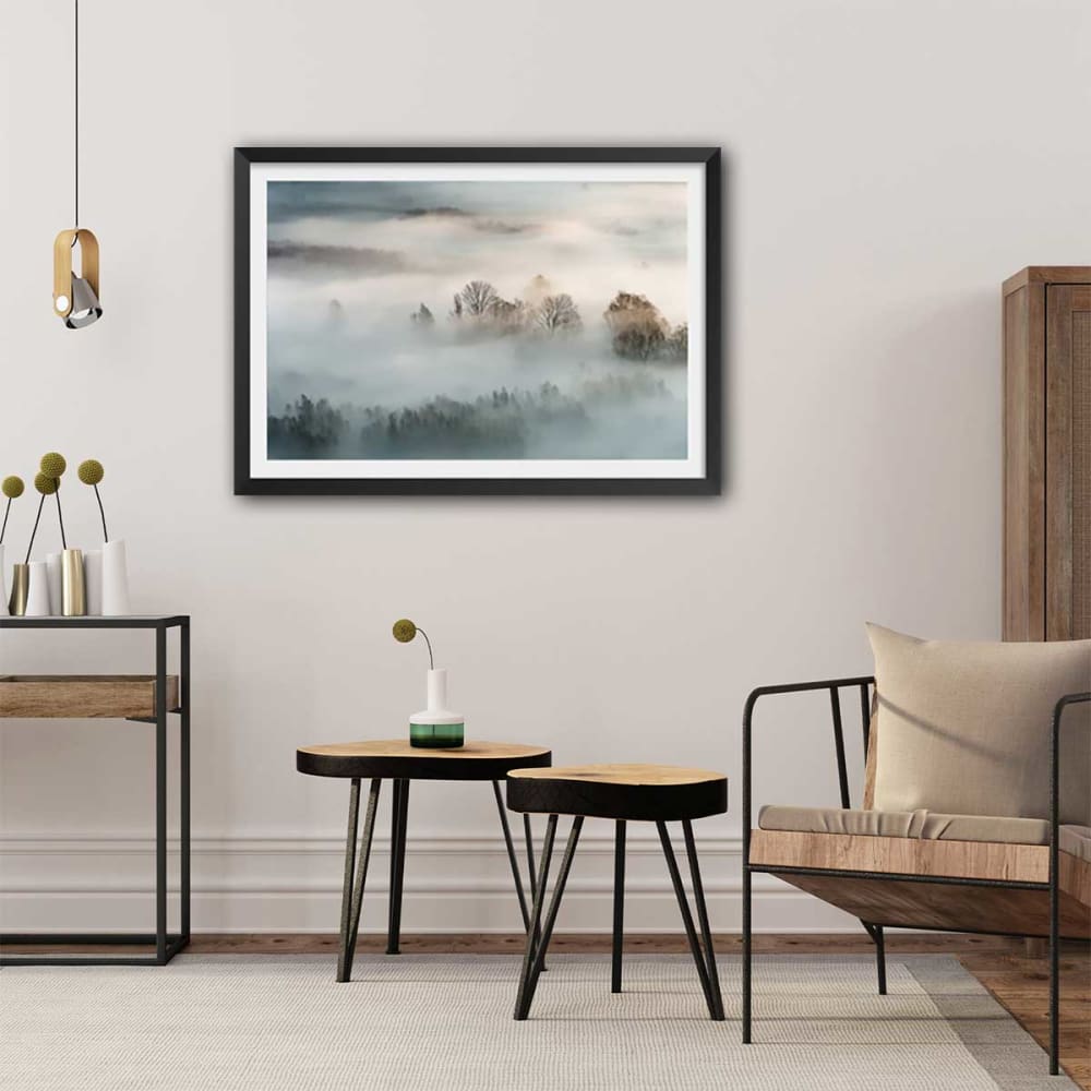 Póster paisaje de niebla invernal con marco negro 60x40cm - Maisons du Monde