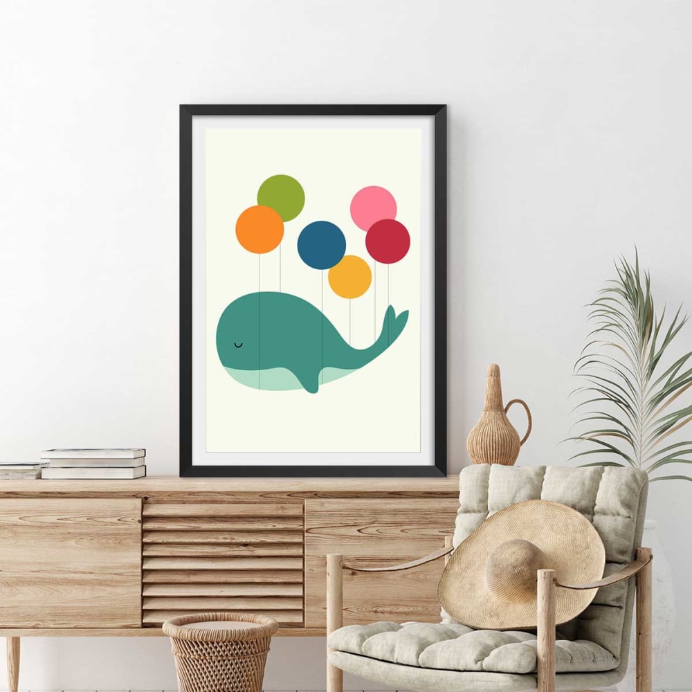 Poster balena palloncino con marco negro 40x60cm - Hexoa