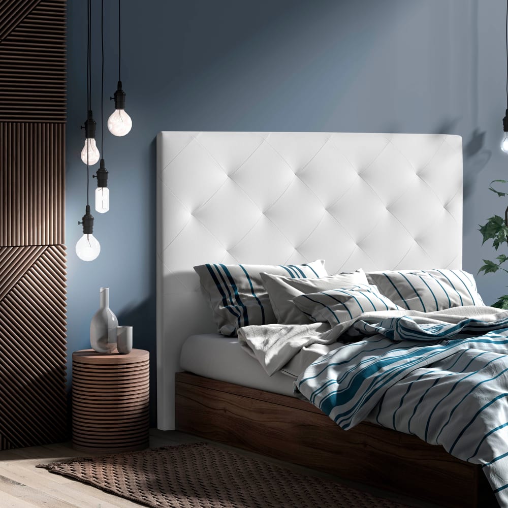 Cabecero alto tapizado en polipiel blanca. 150×10×120 cm - Maisons du Monde