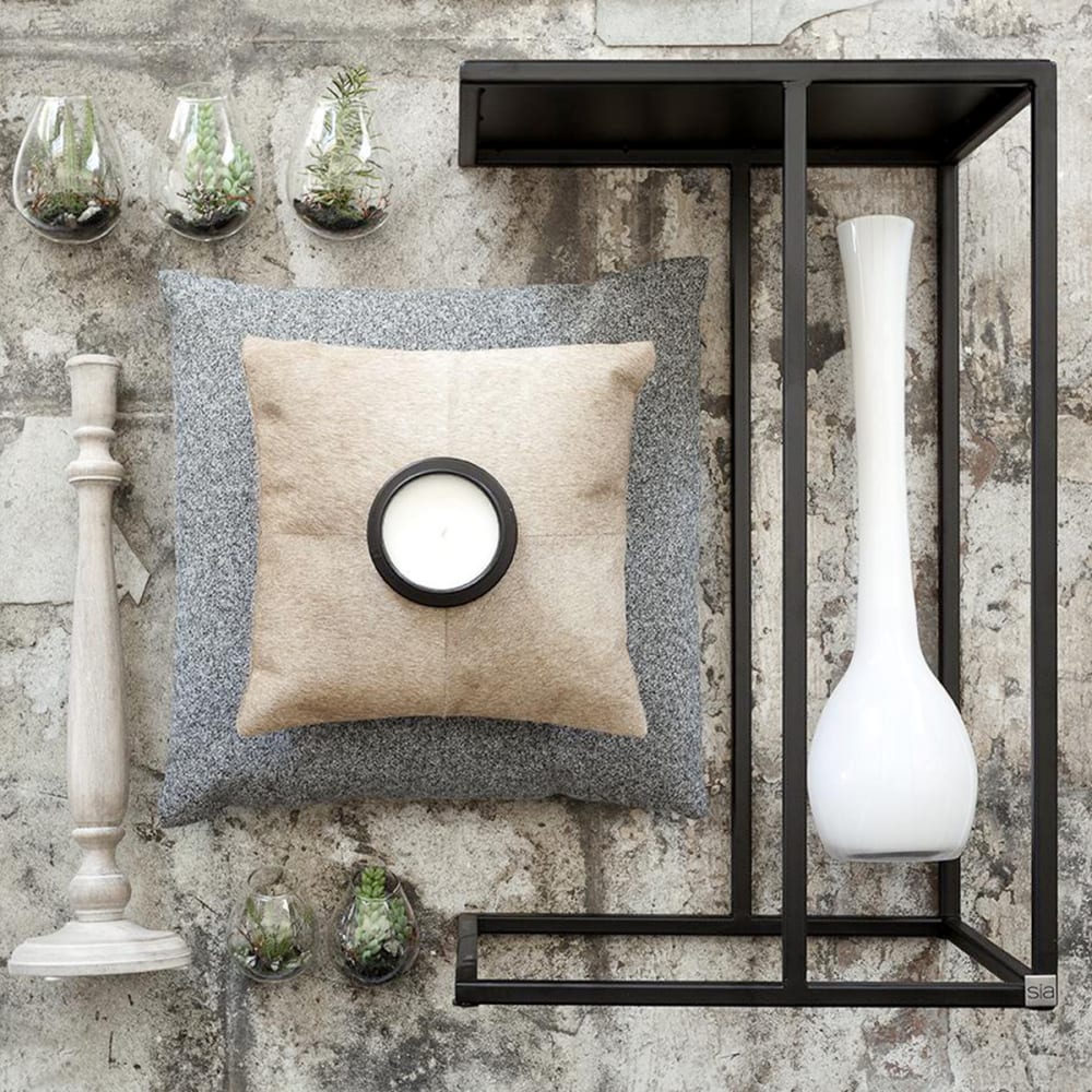 Housse de coussin en coton et cuir gris 30x30 — vue 3