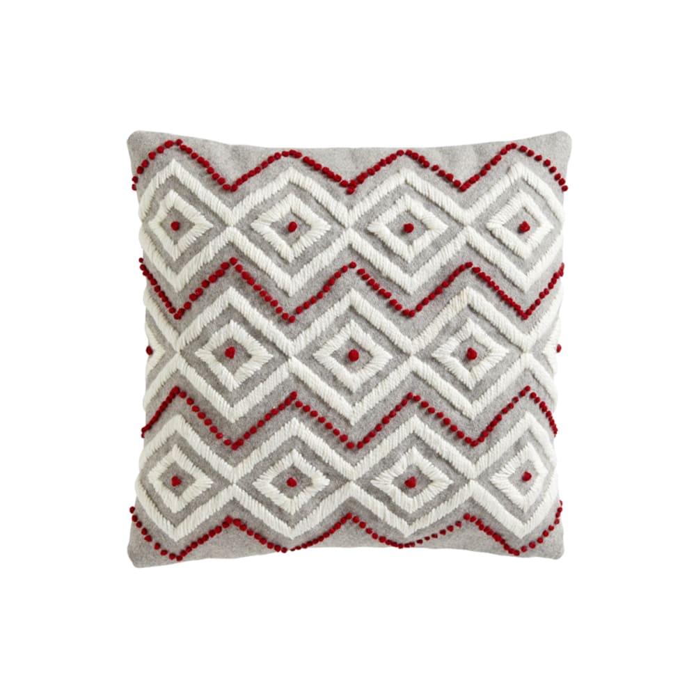 Housse de coussin en laine crème et rouge 40x40