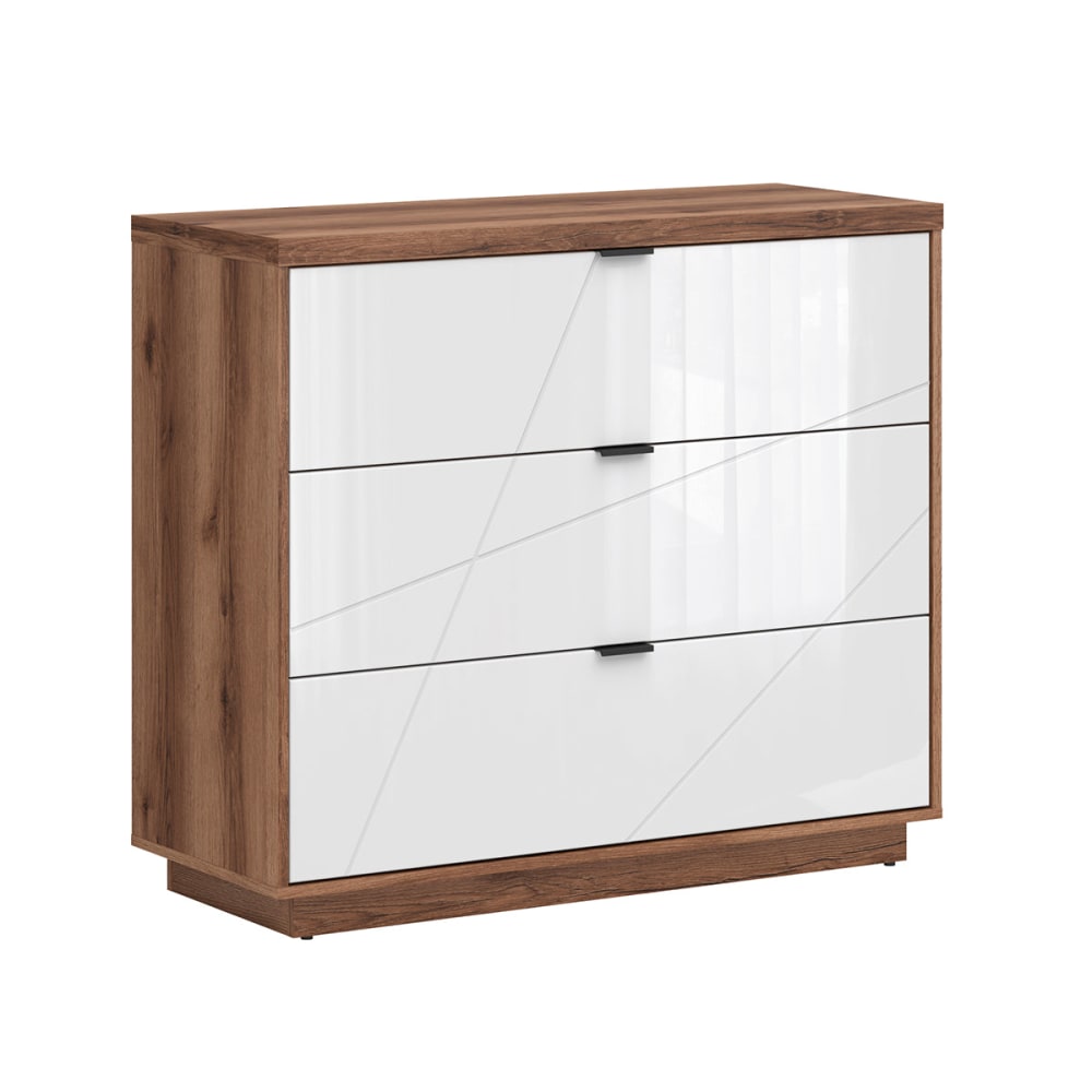 Petits meubles Kommode mit 3 Schubladen Melaminierte Holzplatten Weiß und Holz Weiß Spanplatte