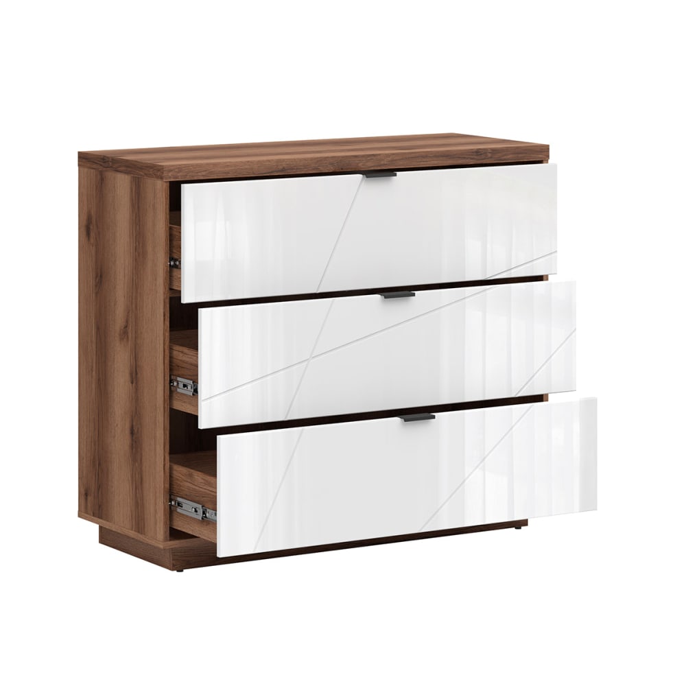 Kommode mit 3 Schubladen Melaminierte Holzplatten Weiß und Holz -
