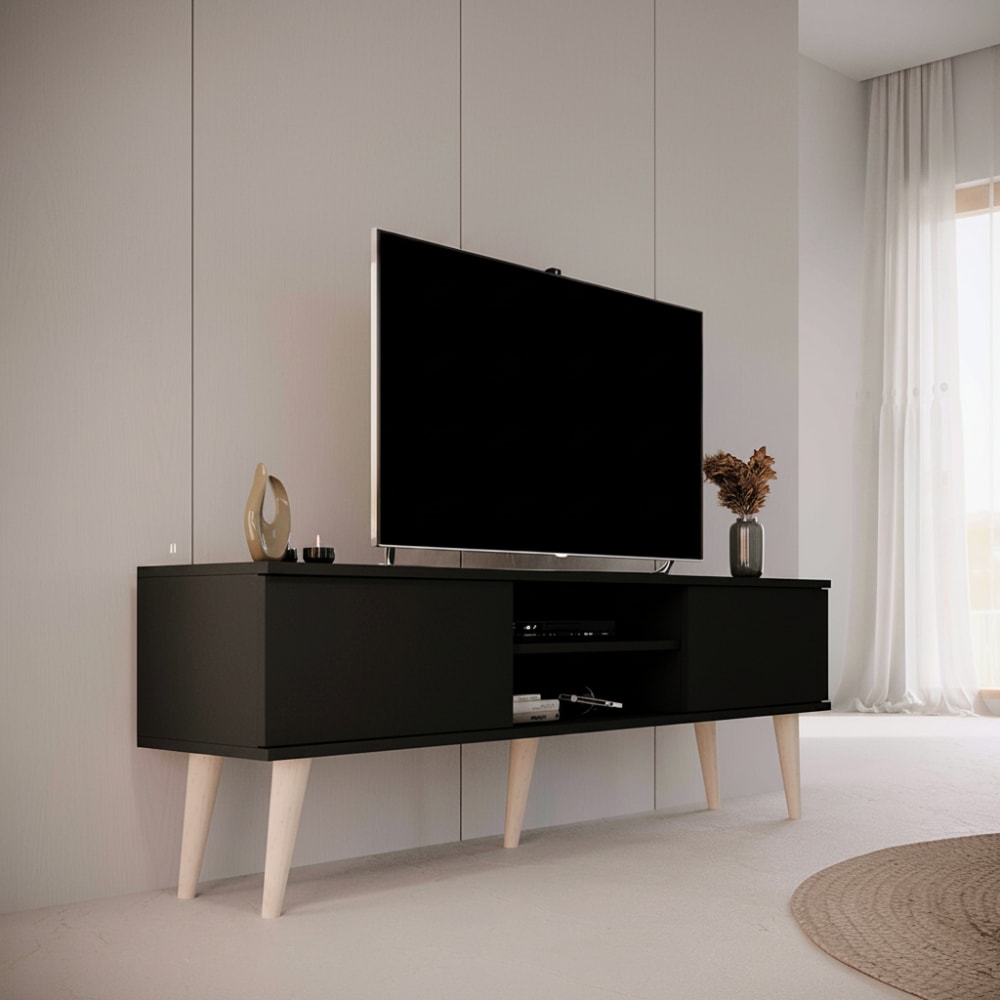 Meuble tv 160 cm panneaux noir