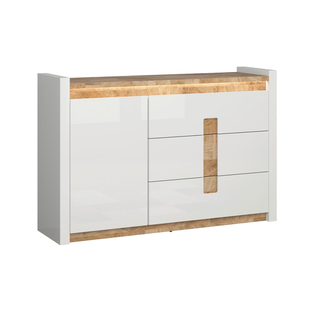 Petits meubles Buffet 1 porte 3 tiroirs avec led panneaux mdf blanc Blanc Panneau De Particules - 147x97x41cm