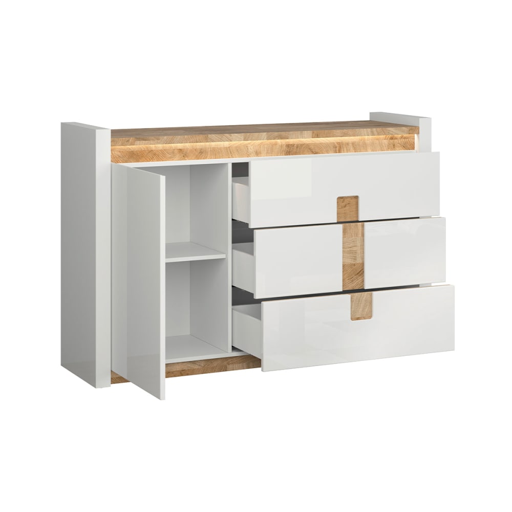 Buffet 1 porte 3 tiroirs avec led panneaux mdf blanc - Maisons du Monde