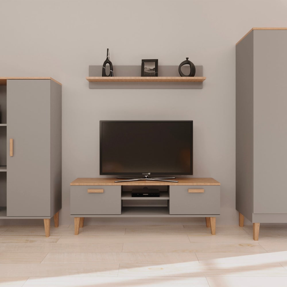 Meuble tv 120 cm panneaux gris - Maisons du Monde