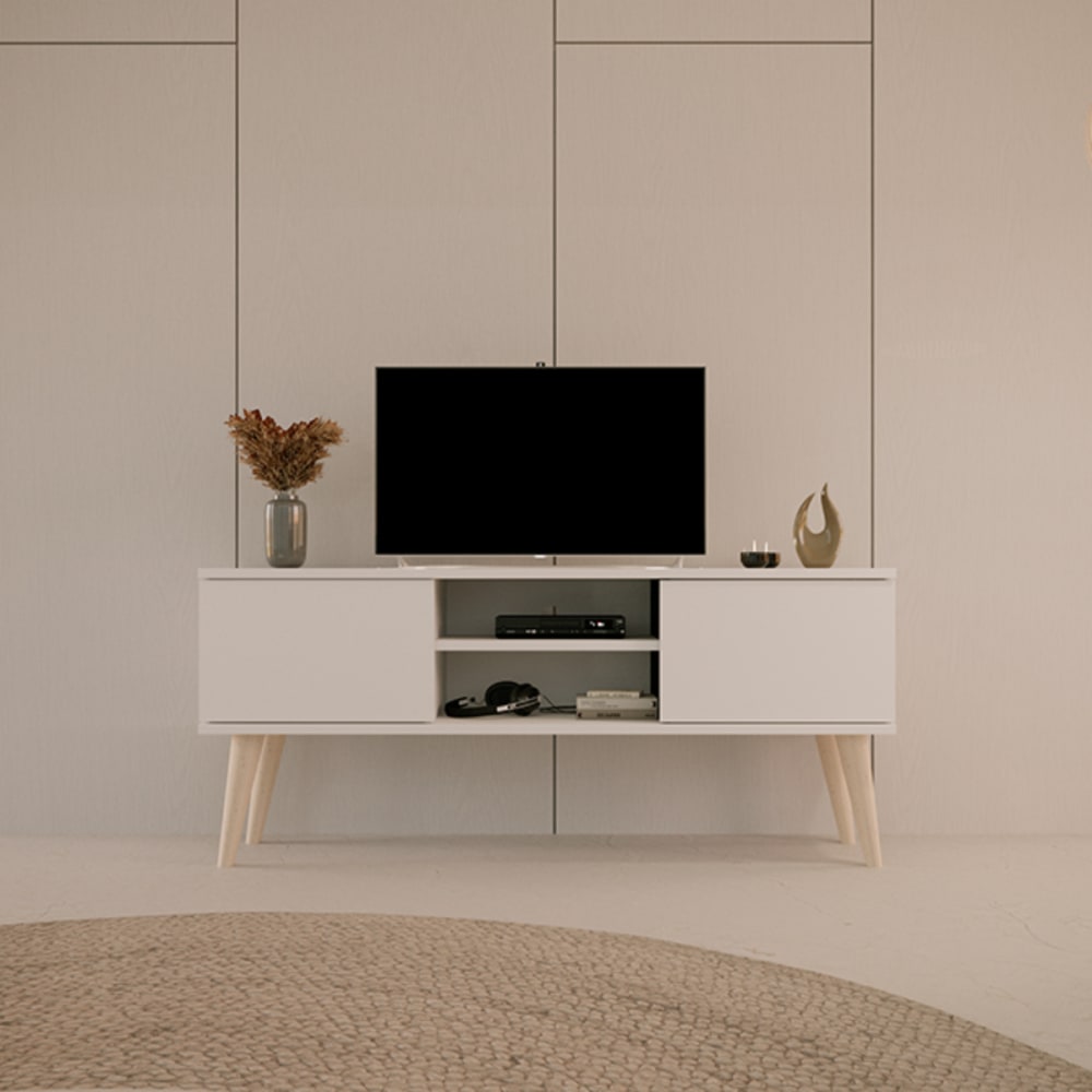 Meuble tv 120 cm panneaux blanc - Maisons du Monde