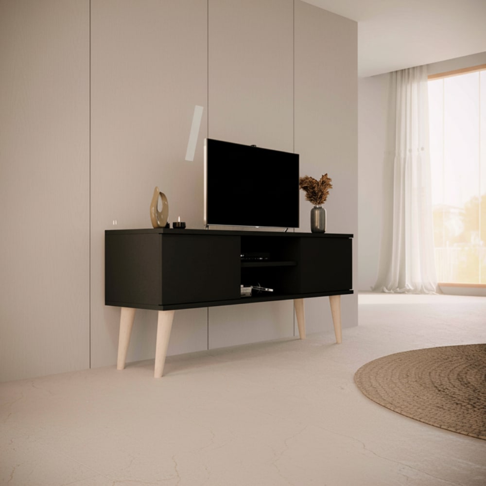 TV-Möbel 120 cm Platten Schwarz - Maisons Du Monde