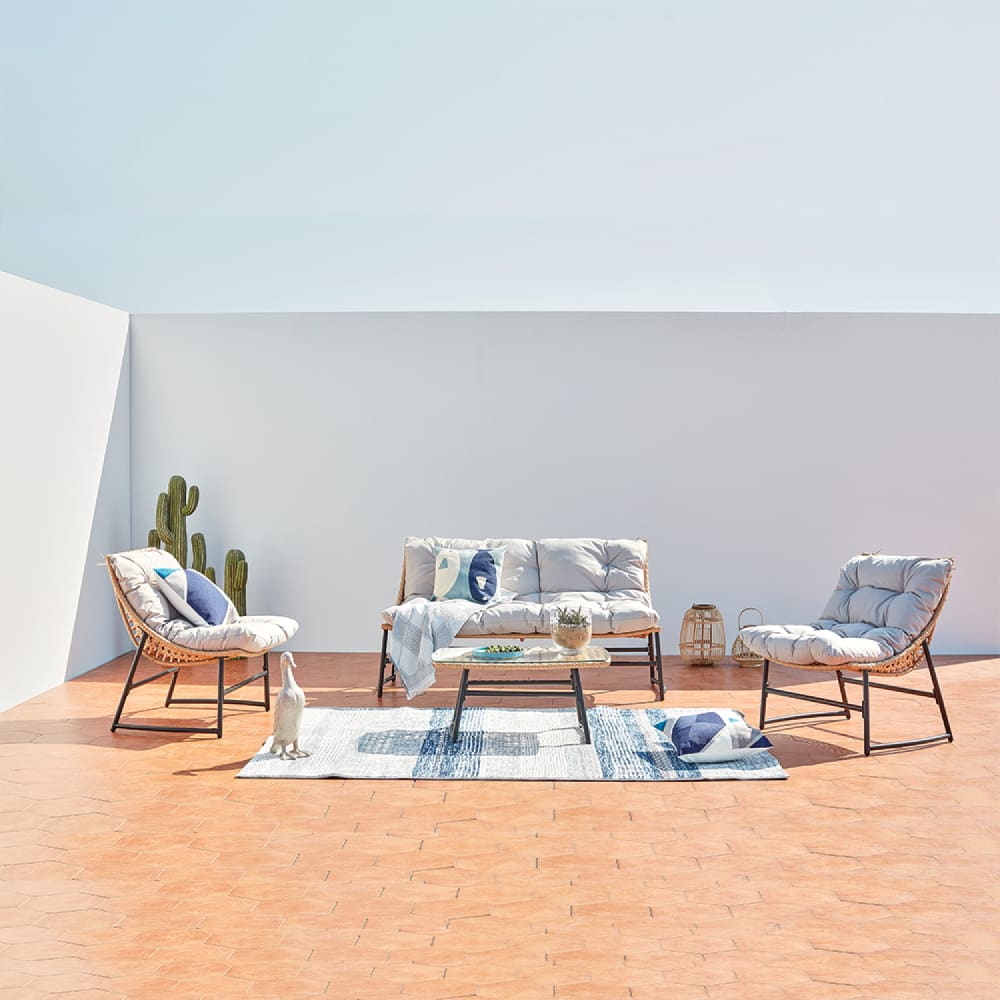 Salon de jardin bas 4 places en résine rotin & acier