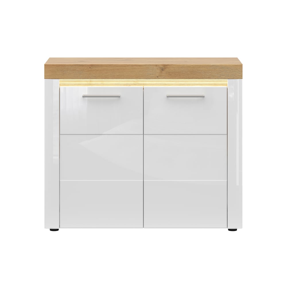 Buffet 2 portes avec LED stratifiés blanc et bois