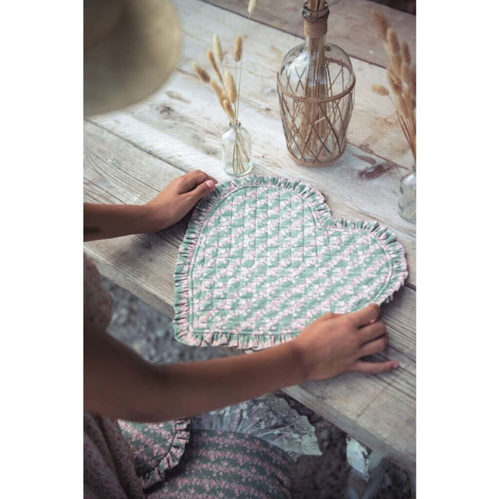 Set de table cœur en coton vert - Maisons du Monde