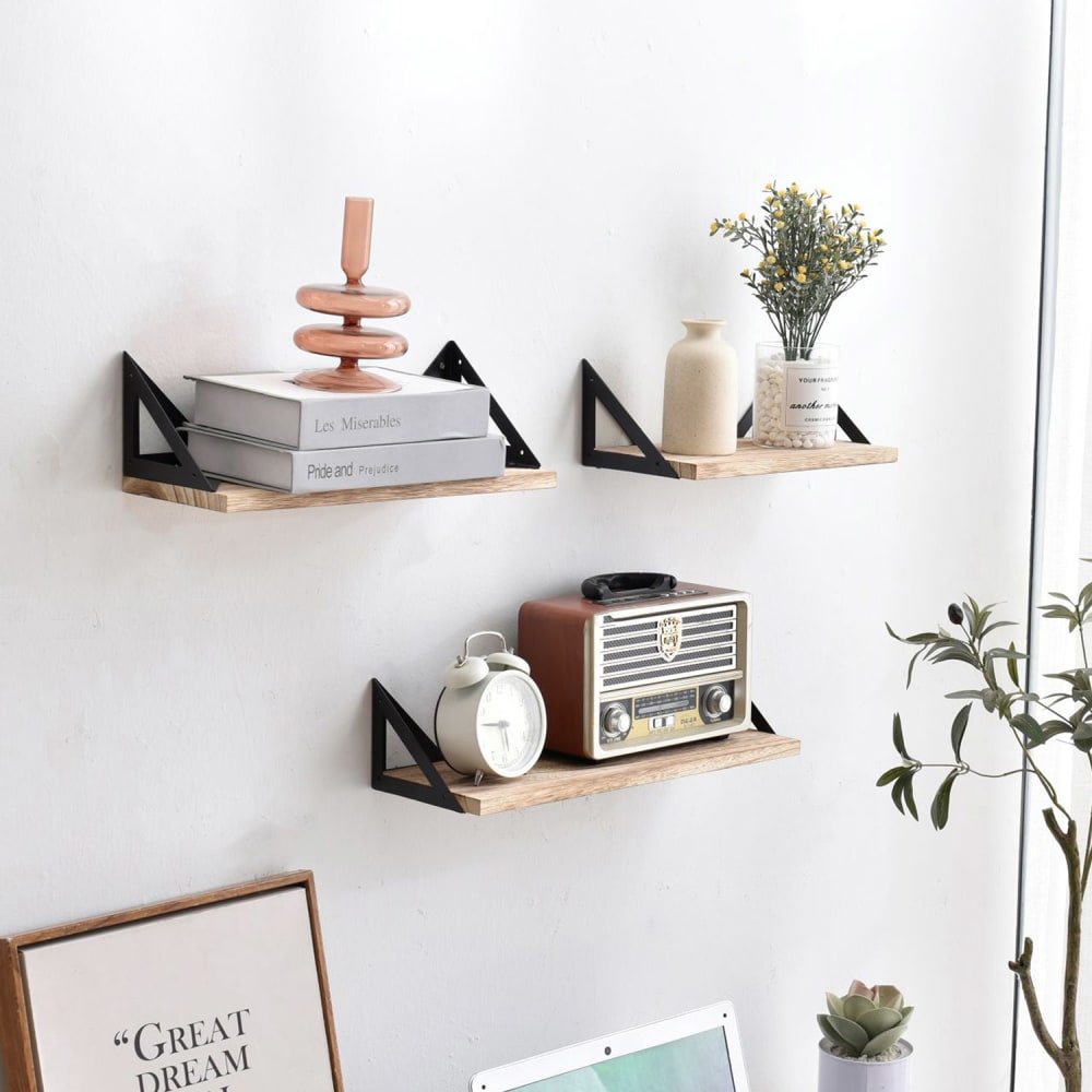 Set de 3 étagères murales métal noir et bois de paulownia - Maisons du Monde