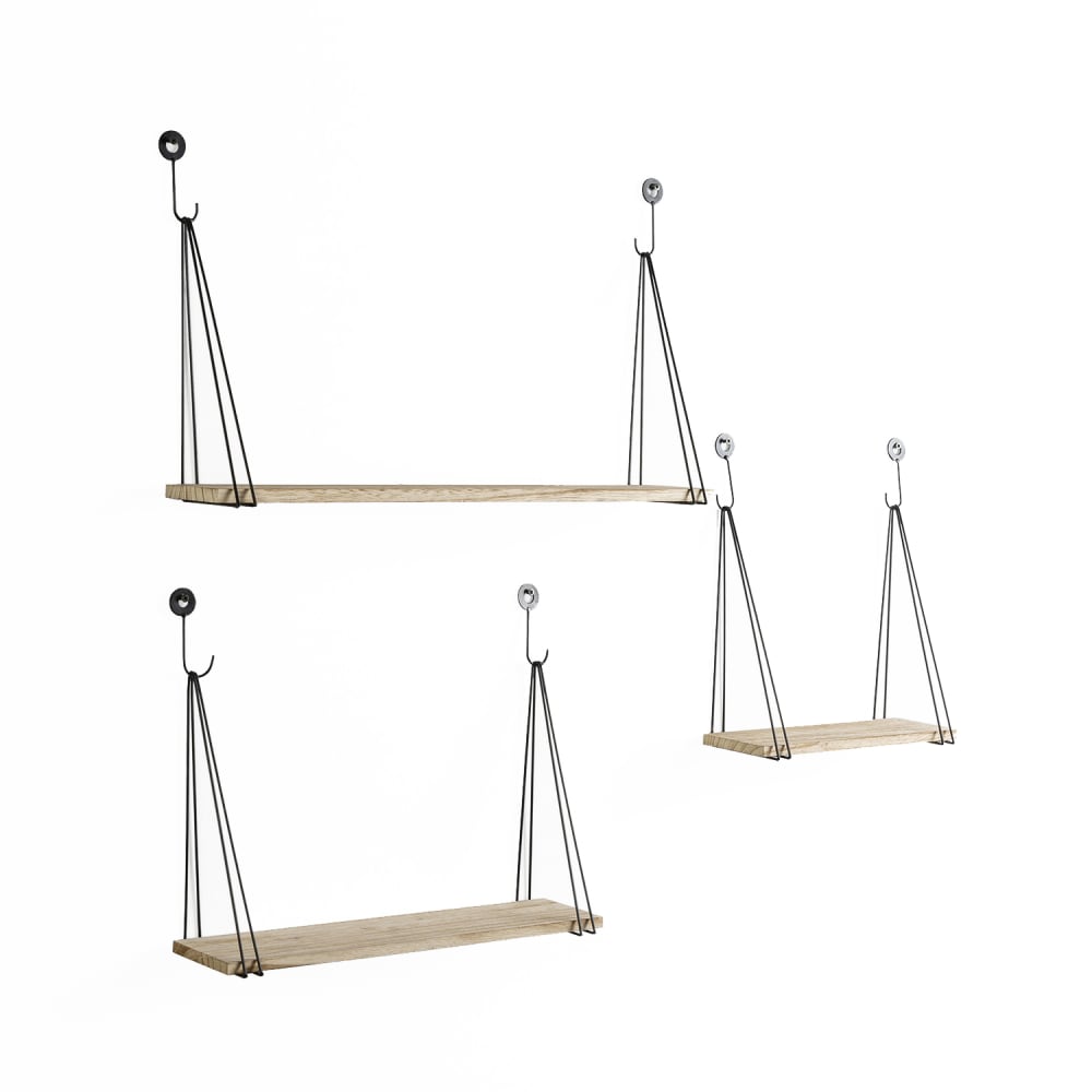 Set de 3 estantes de pared metal negro y madera de paulownia