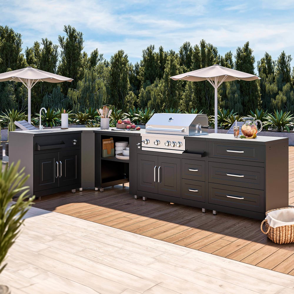 Cuisine d'extérieur angle 5 éléments avec évier et barbecue - Maisons du Monde
