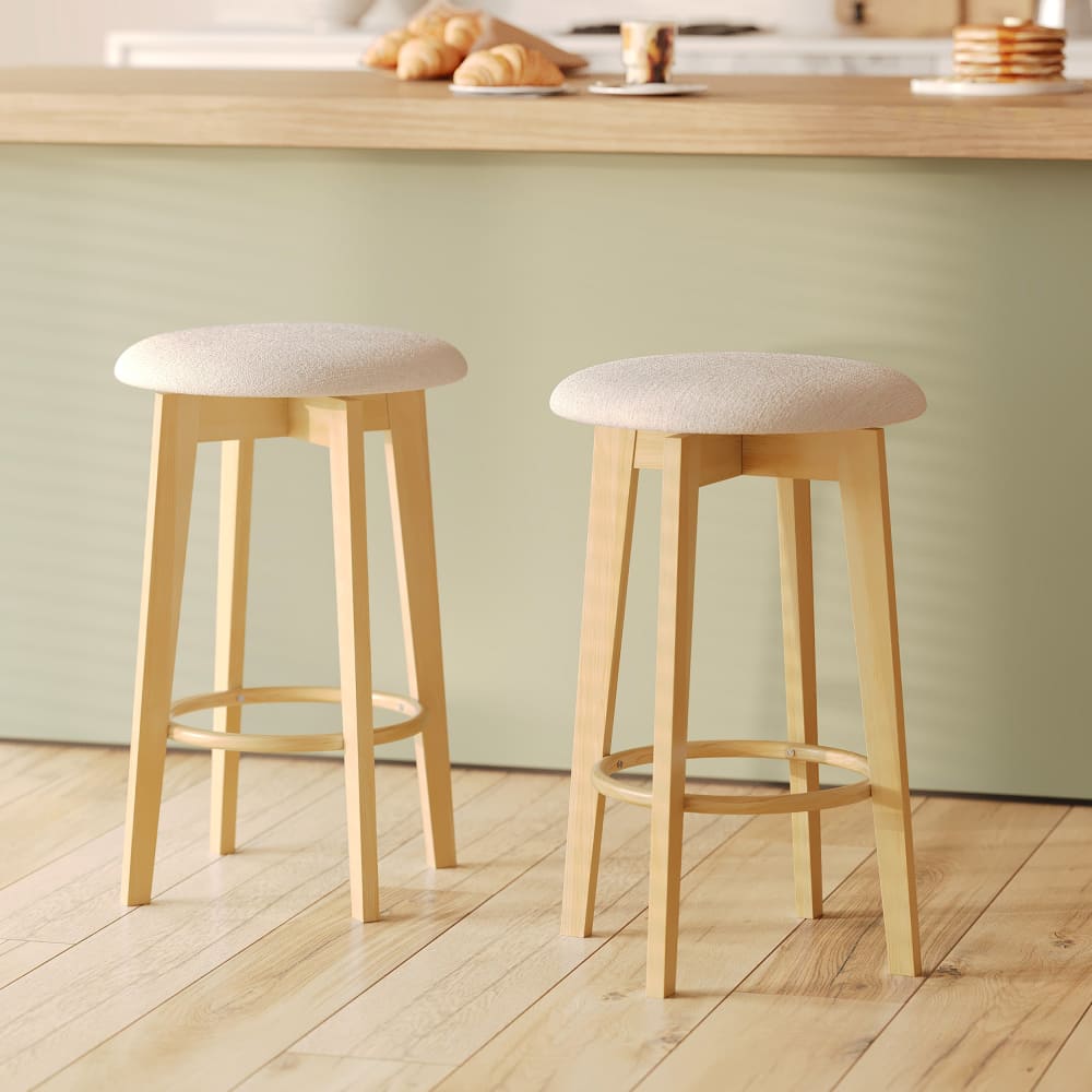 2er Set Hocker für Kücheninsel 66 cm in beige Stoff - Maisons Du