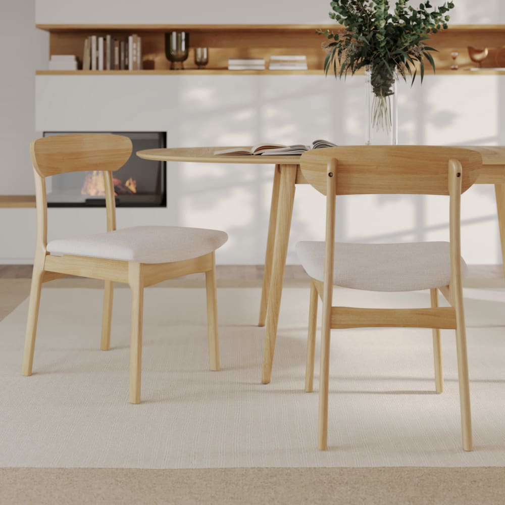 Set di 2 sedie in tessuto beige e legno chiaro - Maison Pavane