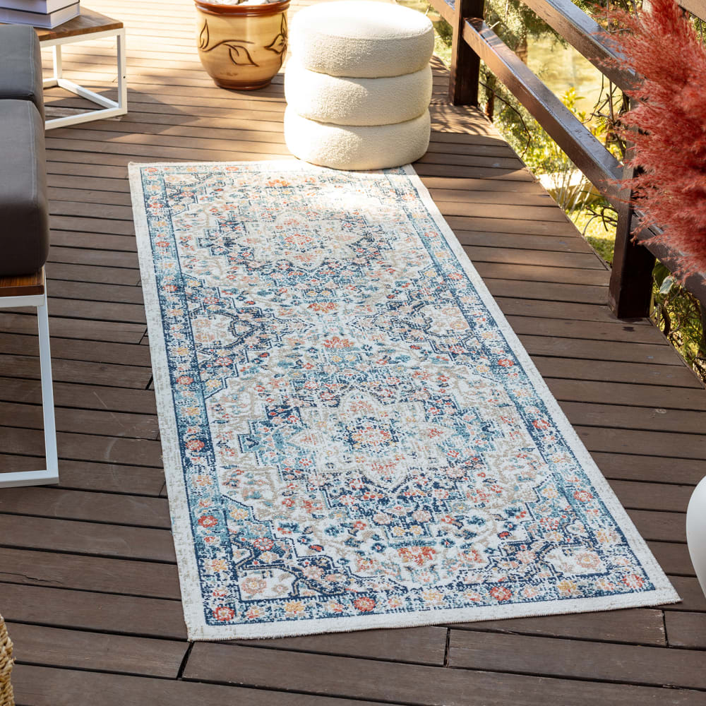 Alfombra de pasillo vintage oriental azul oscuro/beige 80x220