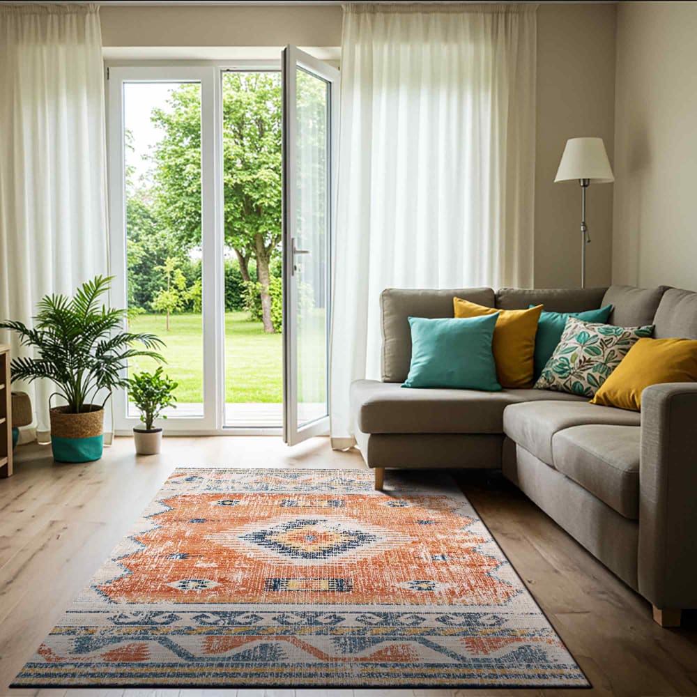 Livabliss Boho-Vintage-Teppich Orange/Blau 200x275 style modern orange Öko-Tex Zertifikat Pes - Polyester