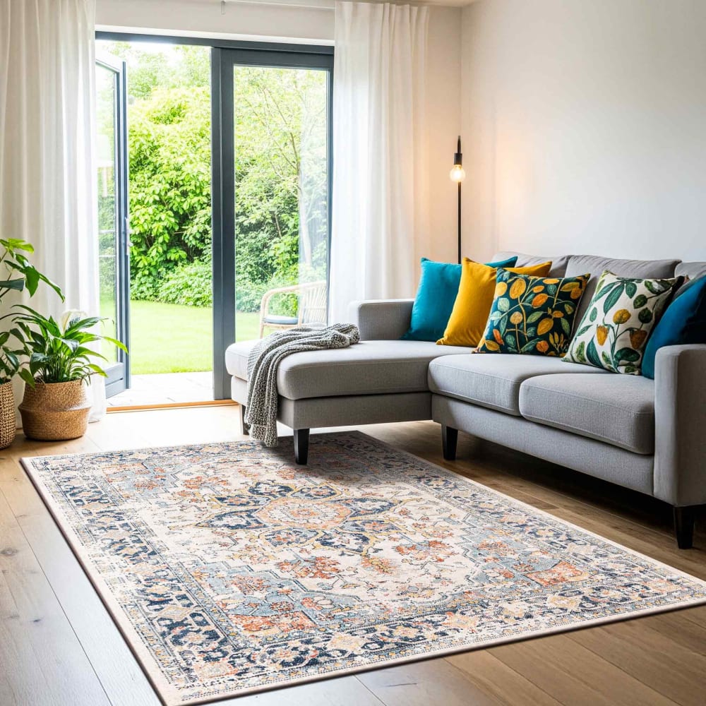 Alfombra vintage oriental azul oscuro/beige 120x170