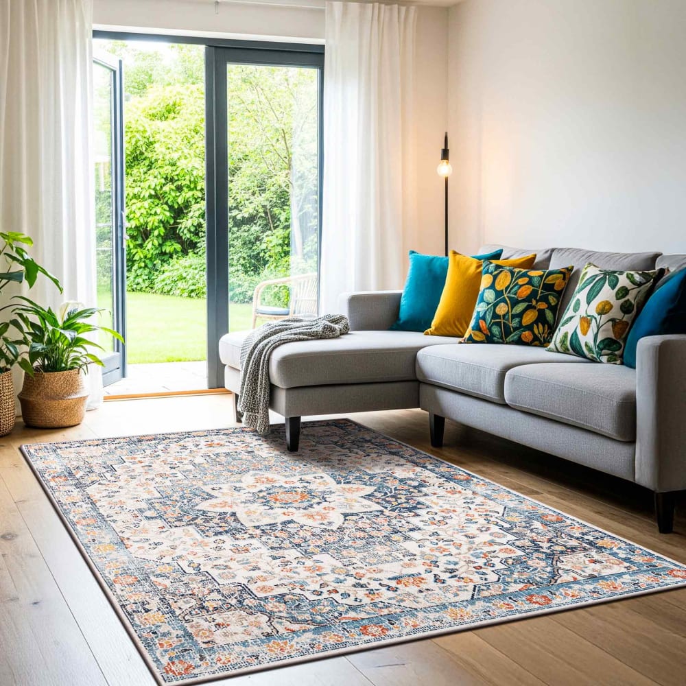 Alfombra vintage oriental azul oscuro/beige 120x170