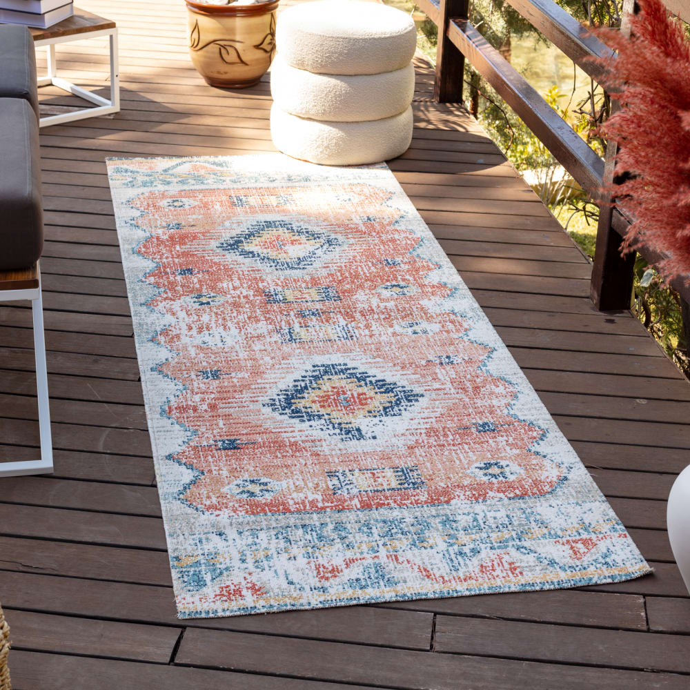 Livabliss Tapis de couloir vintage bohème orange/bleu 80x220 style contemporain Certifié Oeko-Tex - Pes - Polyester