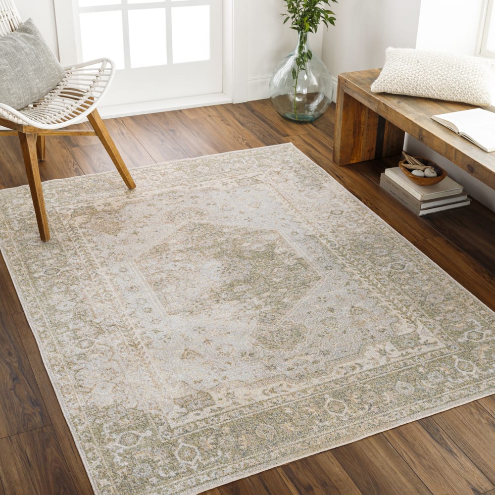Tapis vintage lavable en machine vert/brun 160x213 — vue 3