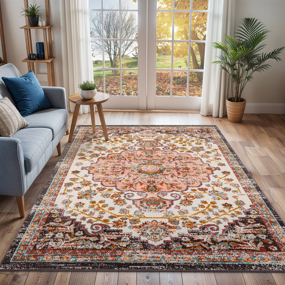 Alfombra vintage oriental rosa/blanco 160x213