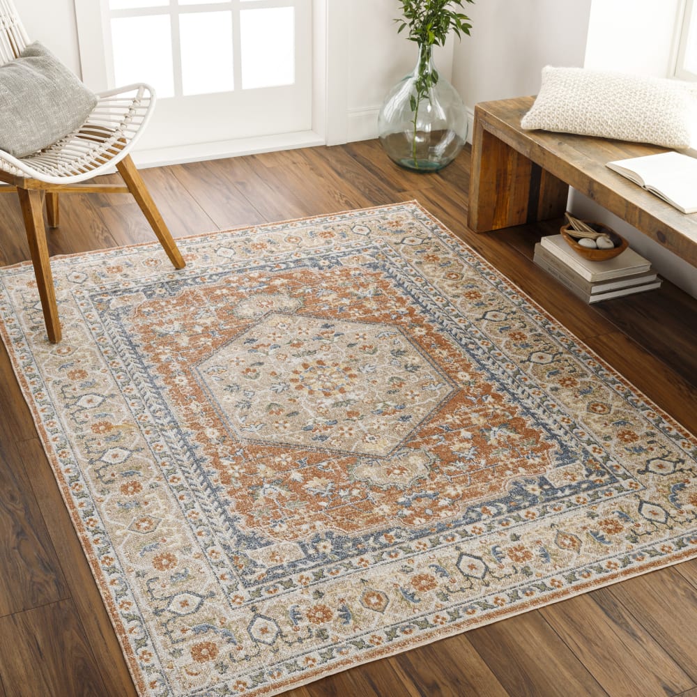 Tapis vintage lavable en machine orange/jaune 160x213 — vue 3