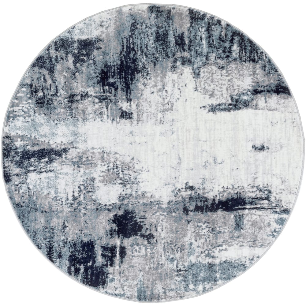 Tapis rond abstrait moderne bleu/blanc/gris ø 160 - Maisons du Monde